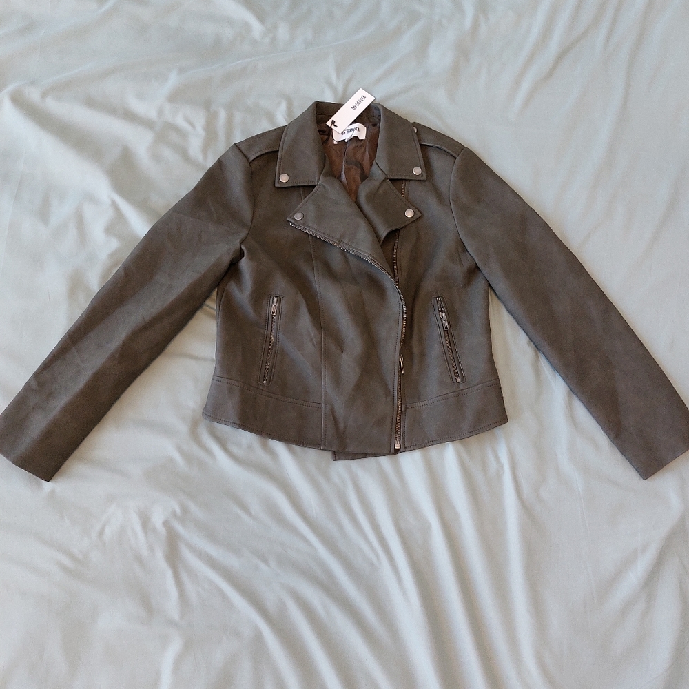 NEW gray cropped moto leather jacket